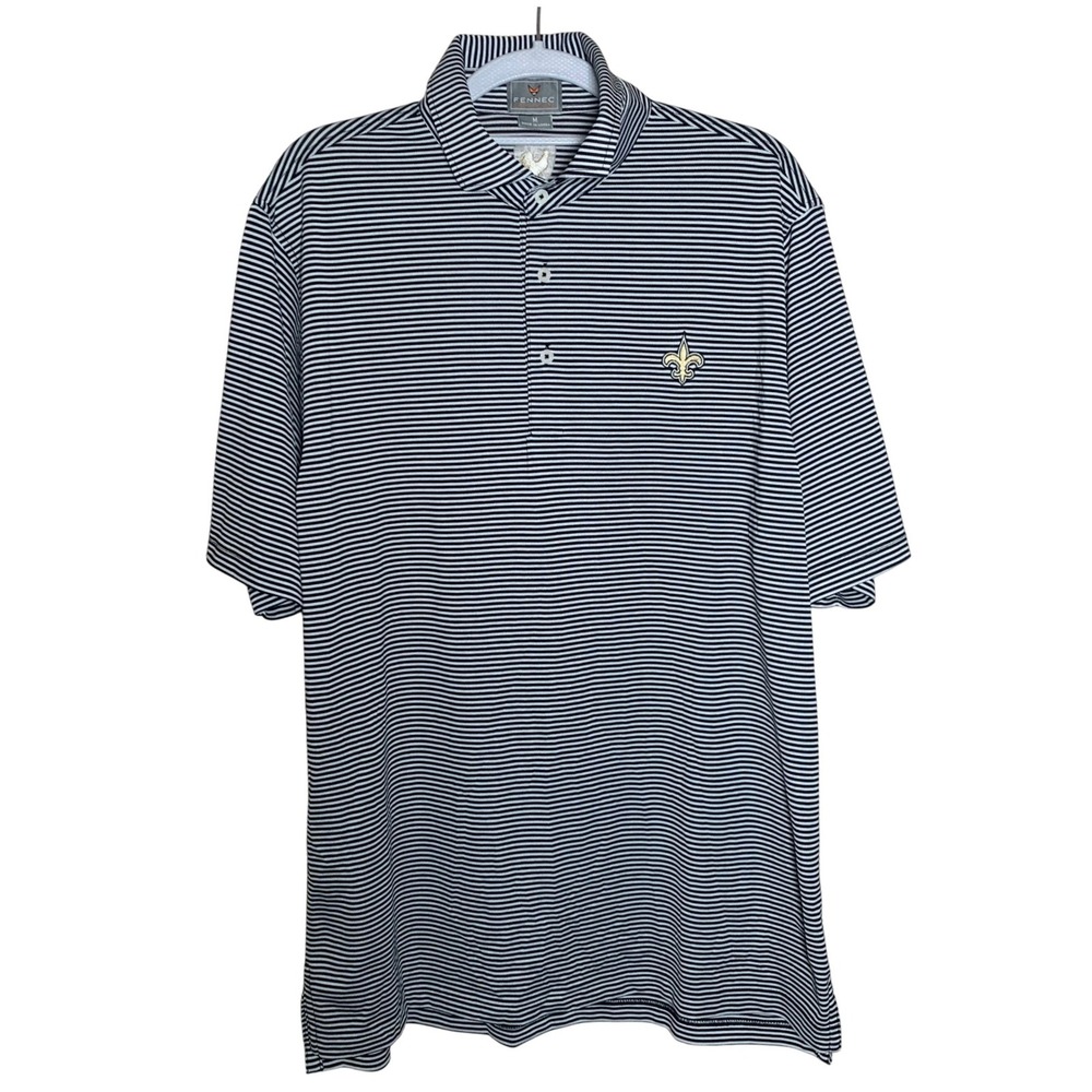 Fennec Golf Polo Shirt Mens Medium Navy White Striped New Oeleans Saints
